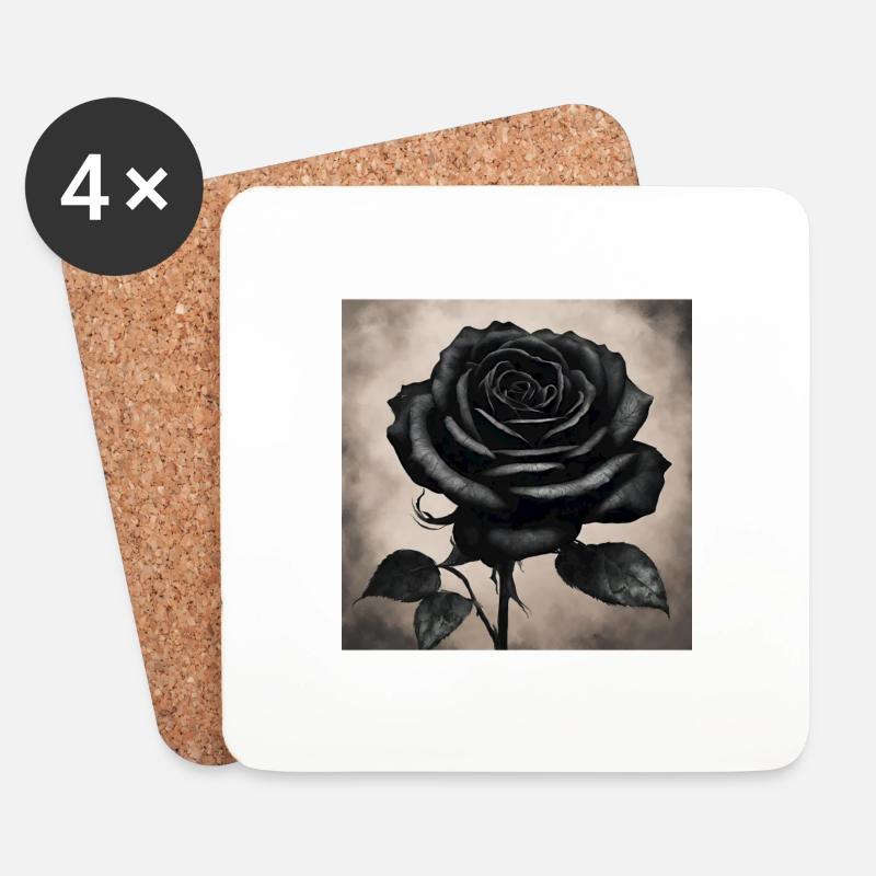 Schwarze Rose Kunstbild - Untersetzer (4er-Set) - Weiß