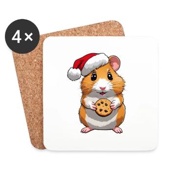 Hamster mit Keks , Süßer Hamster , Weihnachten - Untersetzer (4er-Set) - Weiß - Vorne