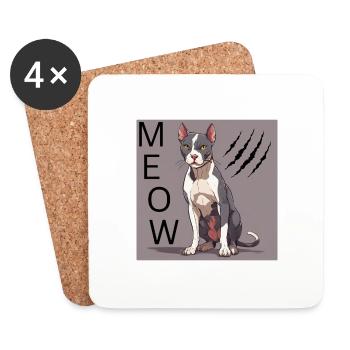 Chat en colère - Dessous de verre (lot de 4) - blanc - Devant
