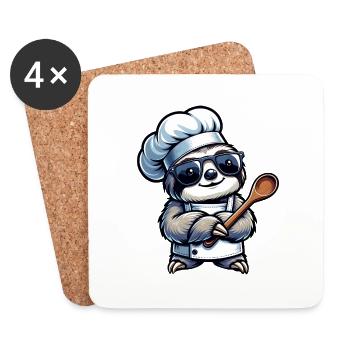Conception de bande dessinée de chef paresseux mignon - Dessous de verre (lot de 4) - blanc - Devant