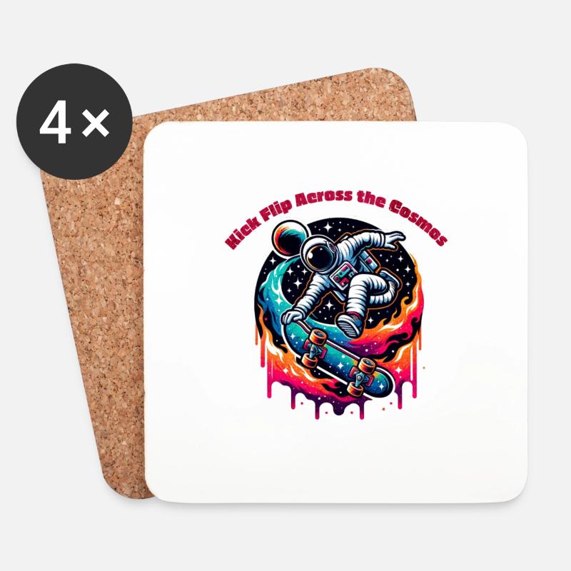 Kick Flip Across the Cosmos - Untersetzer (4er-Set) - Weiß