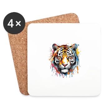Tête de tigre Pop Art - Dessous de verre (lot de 4) - blanc - Devant