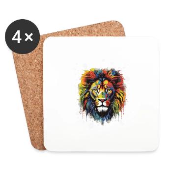 Lion Pop Art Head - Coasters (set of 4) - white - Front