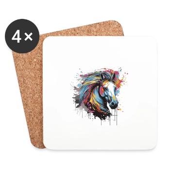 Tête de cheval Pop Art - Dessous de verre (lot de 4) - blanc - Devant