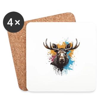 Moose Pop Art Head - Coasters (set of 4) - white - Front