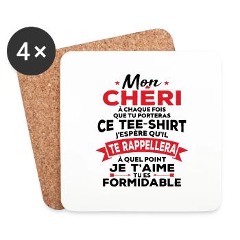 Mon chéri je t aime tu es formidable - Dessous de verre (lot de 4) - blanc - Devant