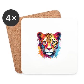 Tête de guépard Pop Art - Dessous de verre (lot de 4) - blanc - Devant