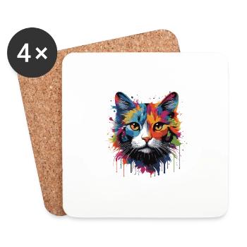 Tête de symbole de chat Pop Art - Dessous de verre (lot de 4) - blanc - Devant