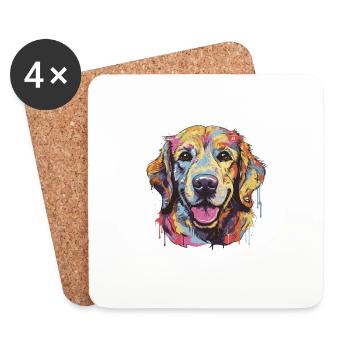 Golden Retriever Dog Pop Art Head - Coasters (set of 4) - white - Front
