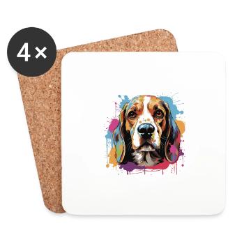 Tête de chien Beagle Pop Art - Dessous de verre (lot de 4) - blanc - Devant