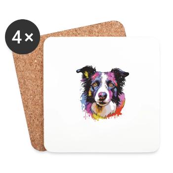 Border Collie Dog Pop Art Head - Coasters (set of 4) - white - Front