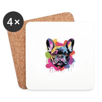 Französische Bulldogge Hund Kopf Porträt - Untersetzer (4er-Set) - Weiß - Vorne