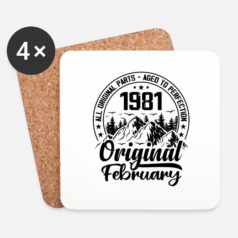 1981 Februar Original: Geschenk zum 43-jährigen Jubiläum - Untersetzer (4er-Set) - Weiß