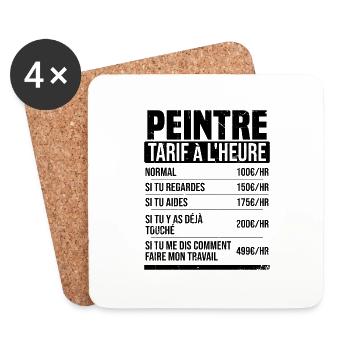 Peintre tarif à l'heure idée cadeau humour - Dessous de verre (lot de 4) - blanc - Devant