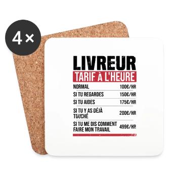 Livreur tarif à l'heure idée cadeau humour - Dessous de verre (lot de 4) - blanc - Devant