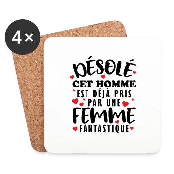 This Man Is Already Taken By A Fantastic Woman - Coasters (set of 4) - white - Front
