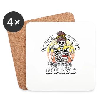 Funny Night Shift Nurse Skeleton Halloween RN - Coasters (set of 4) - white - Front