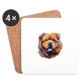 Chow Chow chien Pop Art tête - Dessous de verre (lot de 4) - blanc - Devant