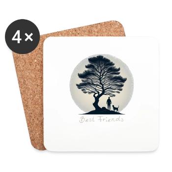 Meilleurs amis homme et chien - Dessous de verre (lot de 4) - blanc - Devant