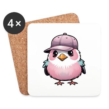 Süßer rosa Vogel mit Baseball Cap - Untersetzer (4er-Set) - Weiß - Vorne