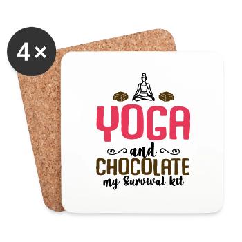 Yoga and Chocolate - Tahirt Funny Yoga - Coasters (set of 4) - white - Front