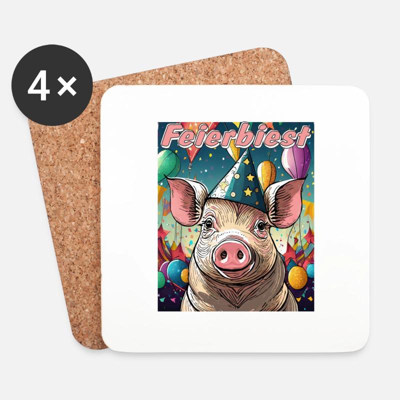 SCHWEIN FEIERBIEST - Untersetzer (4er-Set) - Weiß