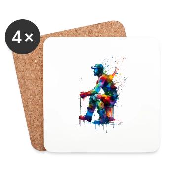 Bunte Splash Art Eisfischen Fischfischer Fischer - Untersetzer (4er-Set) - Weiß - Vorne