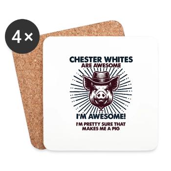 Pig Dad Mom - Farmer Chester White - Coasters (set of 4) - white - Front