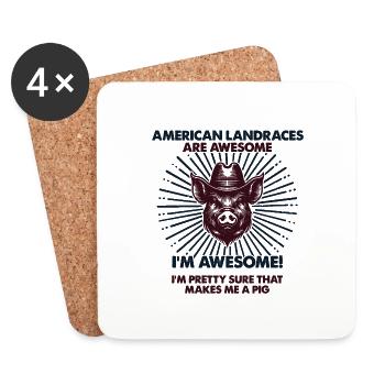 Pig Dad Mom - Farmer American Landrace - Coasters (set of 4) - white - Front