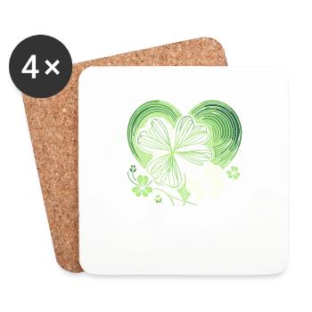 Shamrock coeur irlandais St Patricks Day manigances - Dessous de verre (lot de 4) - blanc - Devant