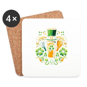 Shamrock irlandais St Patricks Boire de la bière - Dessous de verre (lot de 4) - blanc - Devant