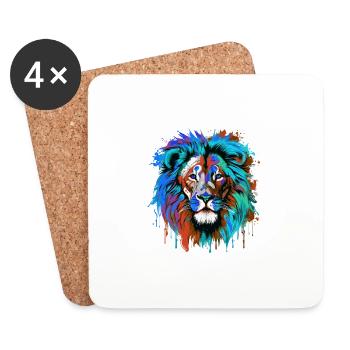 Lion Head Portrait Colorful - Coasters (set of 4) - white - Front