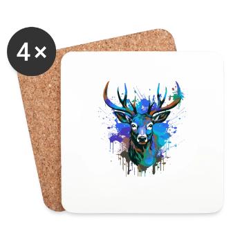 Deer Head Portrait Colorful - Coasters (set of 4) - white - Front