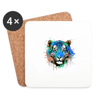 Portrait De Tête De Tigre Coloré - Dessous de verre (lot de 4) - blanc - Devant