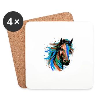 Portrait De Tête De Cheval Coloré - Dessous de verre (lot de 4) - blanc - Devant