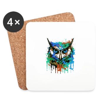 Owl Head Portrait Colorful - Coasters (set of 4) - white - Front