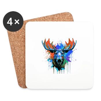 Moose Head Portrait Colorful - Coasters (set of 4) - white - Front