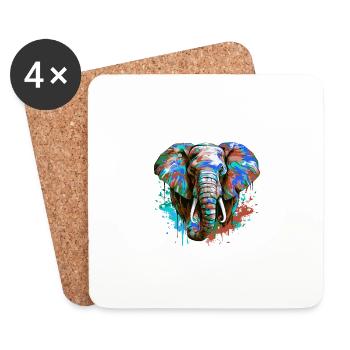 Elephant Head Portrait Colorful - Coasters (set of 4) - white - Front