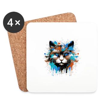 Cat Head Portrait Colorful - Coasters (set of 4) - white - Front