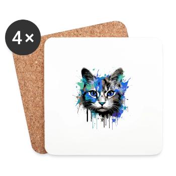Katze Symbol Kopf Porträt Bunt - Untersetzer (4er-Set) - Weiß - Vorne