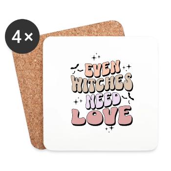 Even Witches Need Love Cute Witch - Coasters (set of 4) - white - Front