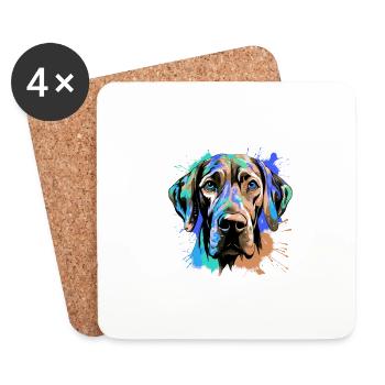 Great Dane Hund Kopf Porträt Bunt - Untersetzer (4er-Set) - Weiß - Vorne