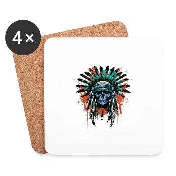 Apache Skull Indian Colorful - Coasters (set of 4) - white - Front