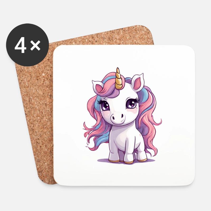 Adorable petite licorne - Dessous de verre (lot de 4) - blanc