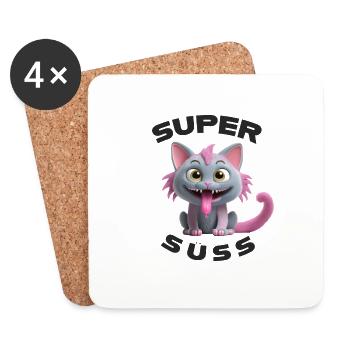 Monstre chat super mignon avec une longue langue - Dessous de verre (lot de 4) - blanc - Devant
