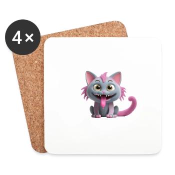 Super süss Katze Monster mit langer Zunge - Untersetzer (4er-Set) - Weiß - Vorne
