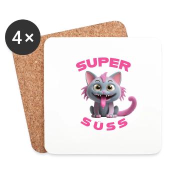 Monstre chat super mignon avec une longue langue - Dessous de verre (lot de 4) - blanc - Devant