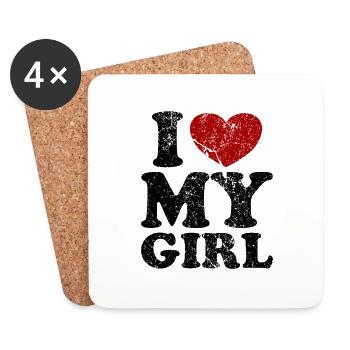 "I Love my Girl" vintage dark - Untersetzer (4er-Set) - Weiß - Vorne