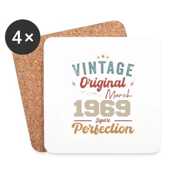 Mars 1969 Vintage Born Vintage Anniversaire - Dessous de verre (lot de 4) - blanc - Devant