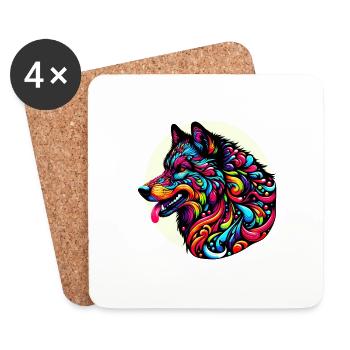 Loup, Tête de Loup - Dessous de verre (lot de 4) - blanc - Devant